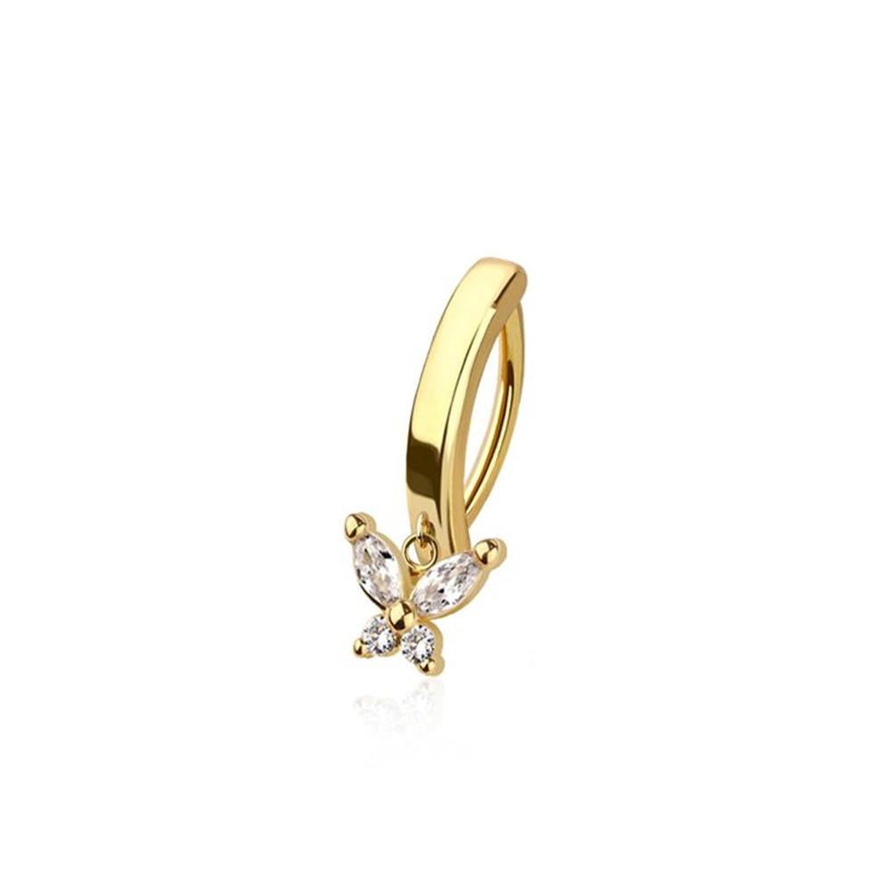 Cherry Diva Belly Button Ring Gold 14 Gauge Hinged Dangling Dainty Butterfly Belly Button Ring