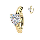 Cherry Diva Belly Button Ring Gold 14 Gauge Surgical Steel Hinged Crystal Heart Belly Button Ring