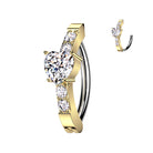 Cherry Diva Belly Button Ring Gold 14 Gauge Surgical Steel Hinged Crystal Lined Heart Belly Button Ring