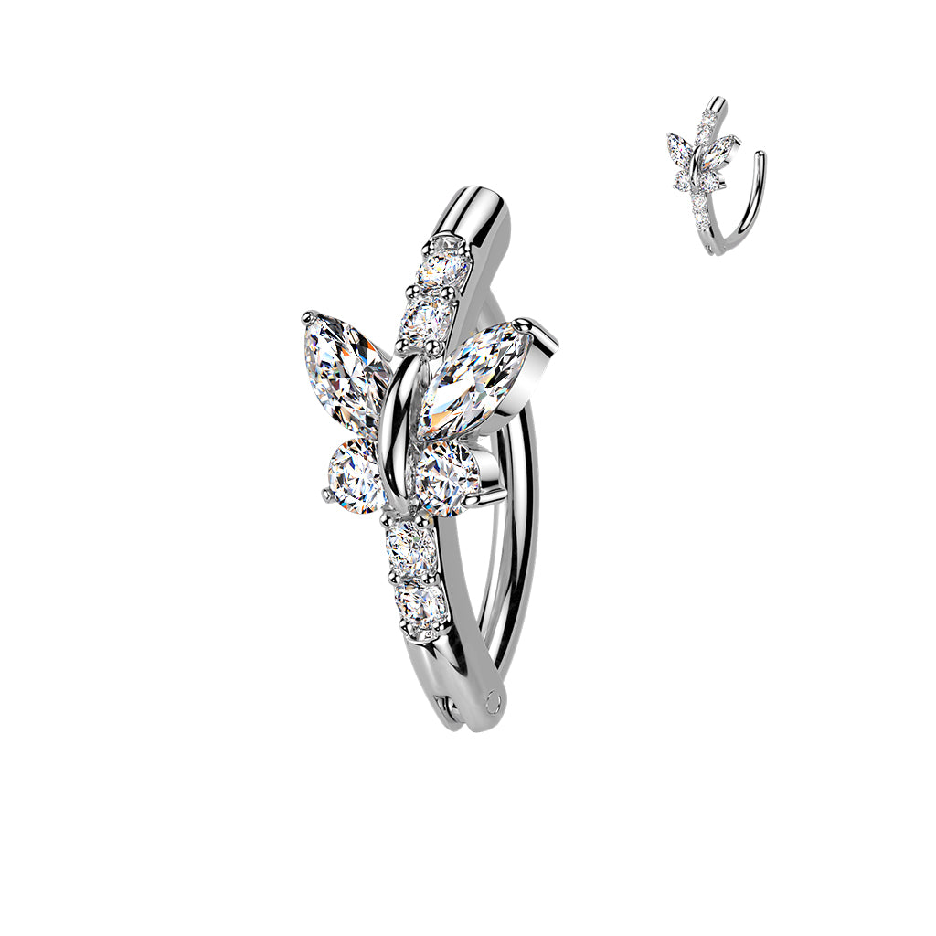 Cherry Diva Belly Button Ring Silver 14 Gauge Hinged Crystal Butterfly Belly Button Ring