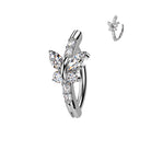 Cherry Diva Belly Button Ring Silver 14 Gauge Hinged Crystal Butterfly Belly Button Ring