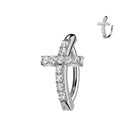 Cherry Diva Belly Button Ring Silver 14 Gauge Hinged Crystal Cross Belly Button Ring