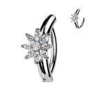 Cherry Diva Belly Button Ring Silver 14 Gauge Hinged Crystal Flower Belly Button Ring