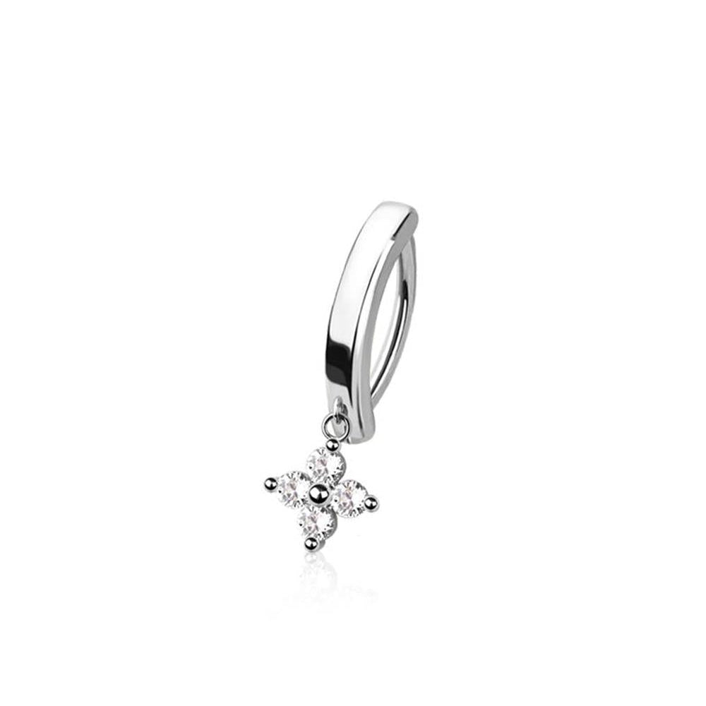 Cherry Diva Belly Button Ring Silver 14 Gauge Hinged Dangling Crystal Clover Belly Button Ring