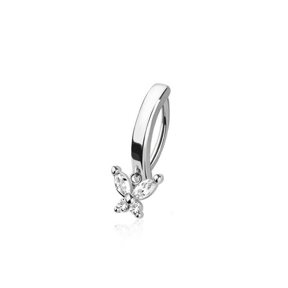 Cherry Diva Belly Button Ring Silver 14 Gauge Hinged Dangling Dainty Butterfly Belly Button Ring