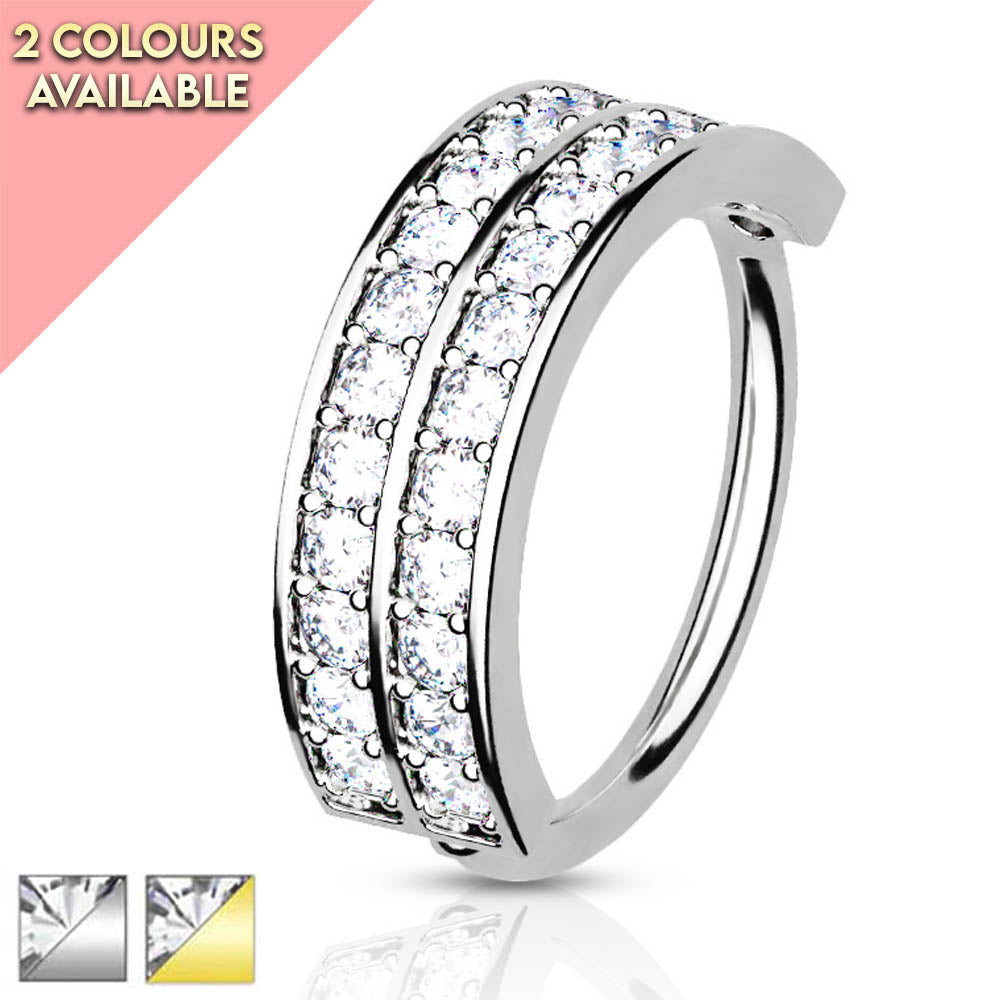 Cherry Diva Bendable Hoop Ring 16 Gauge Double Crystal Row Cartilage Hoop