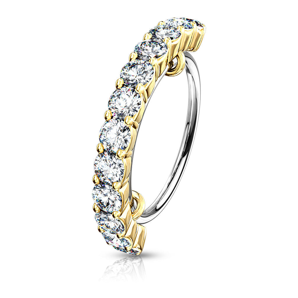 16 Gauge Golden Crystal Row Hoop Ring For Nose & Ear 