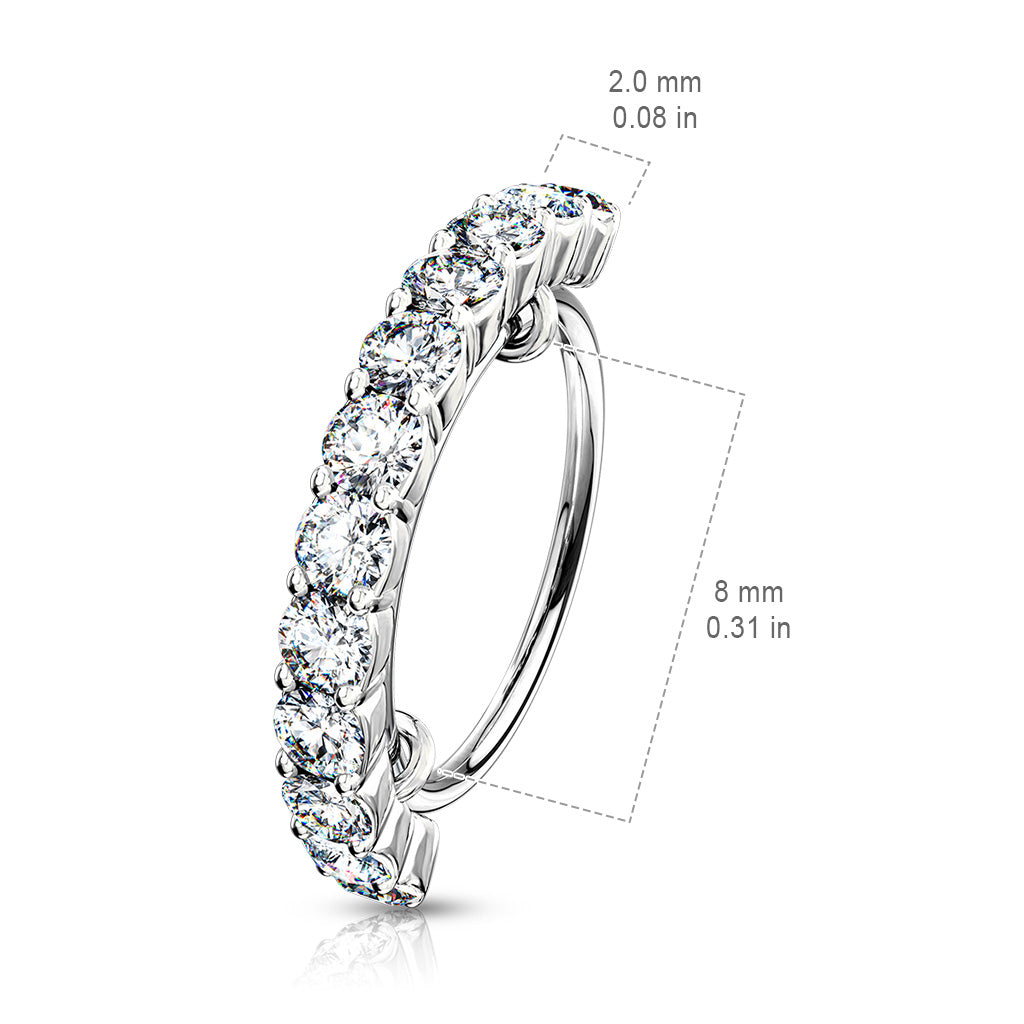 16 Gauge Golden Crystal Row Hoop Ring For Nose & Ear size guide