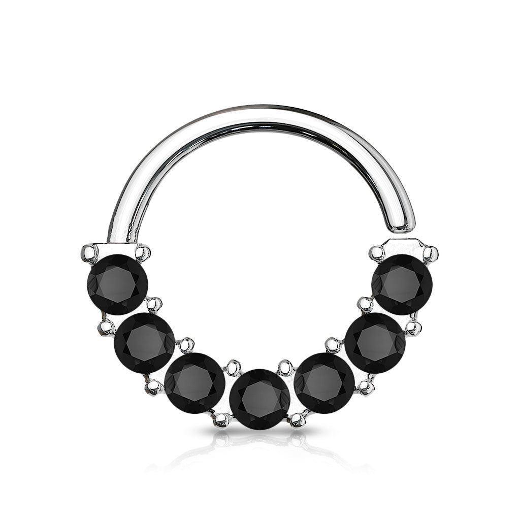 16 Gauge Half Crystal Bendable Cut Hoop Ring - black