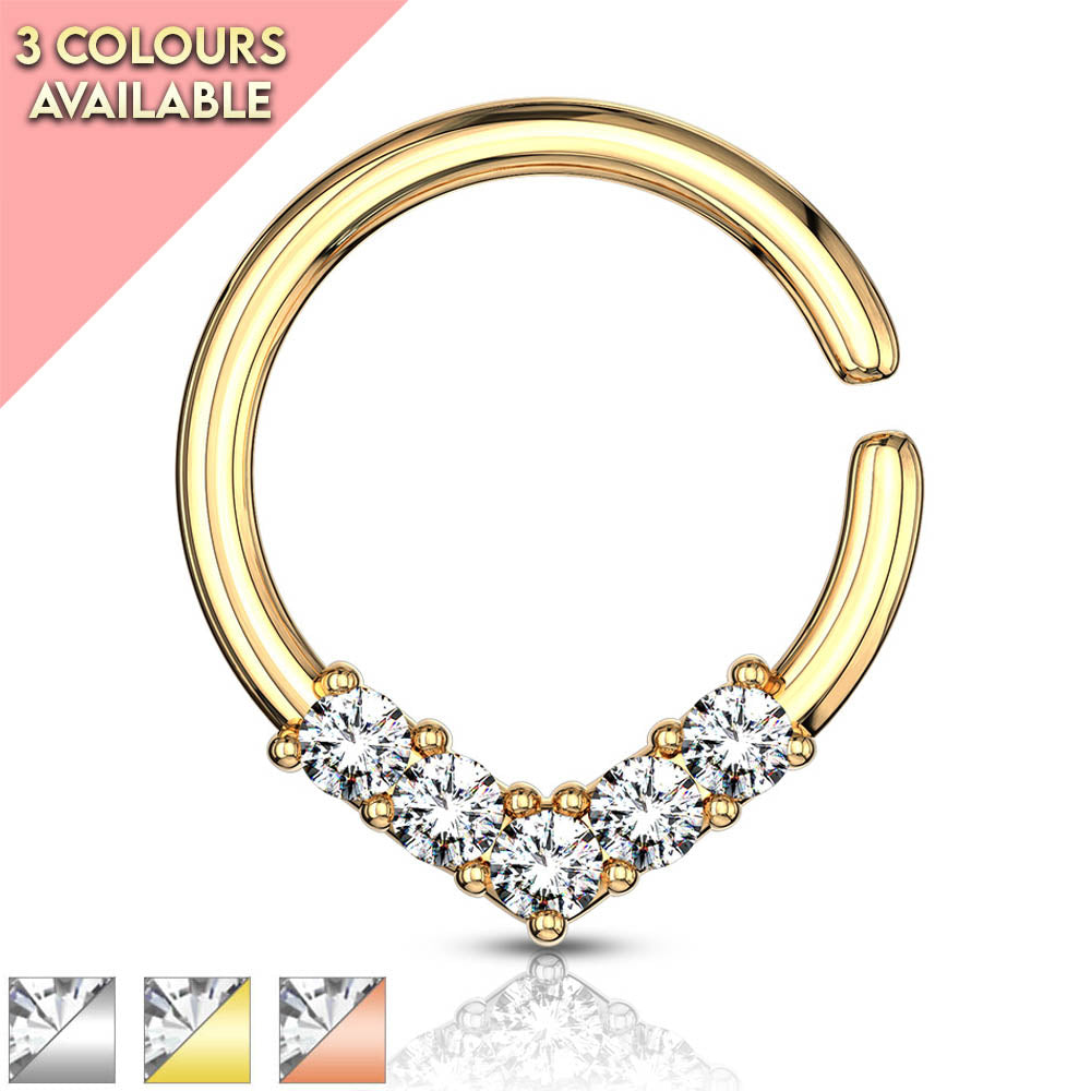 Cherry Diva Bendable Hoop Ring 16 Gauge V Shape Crystal Bendable Hoop Ring