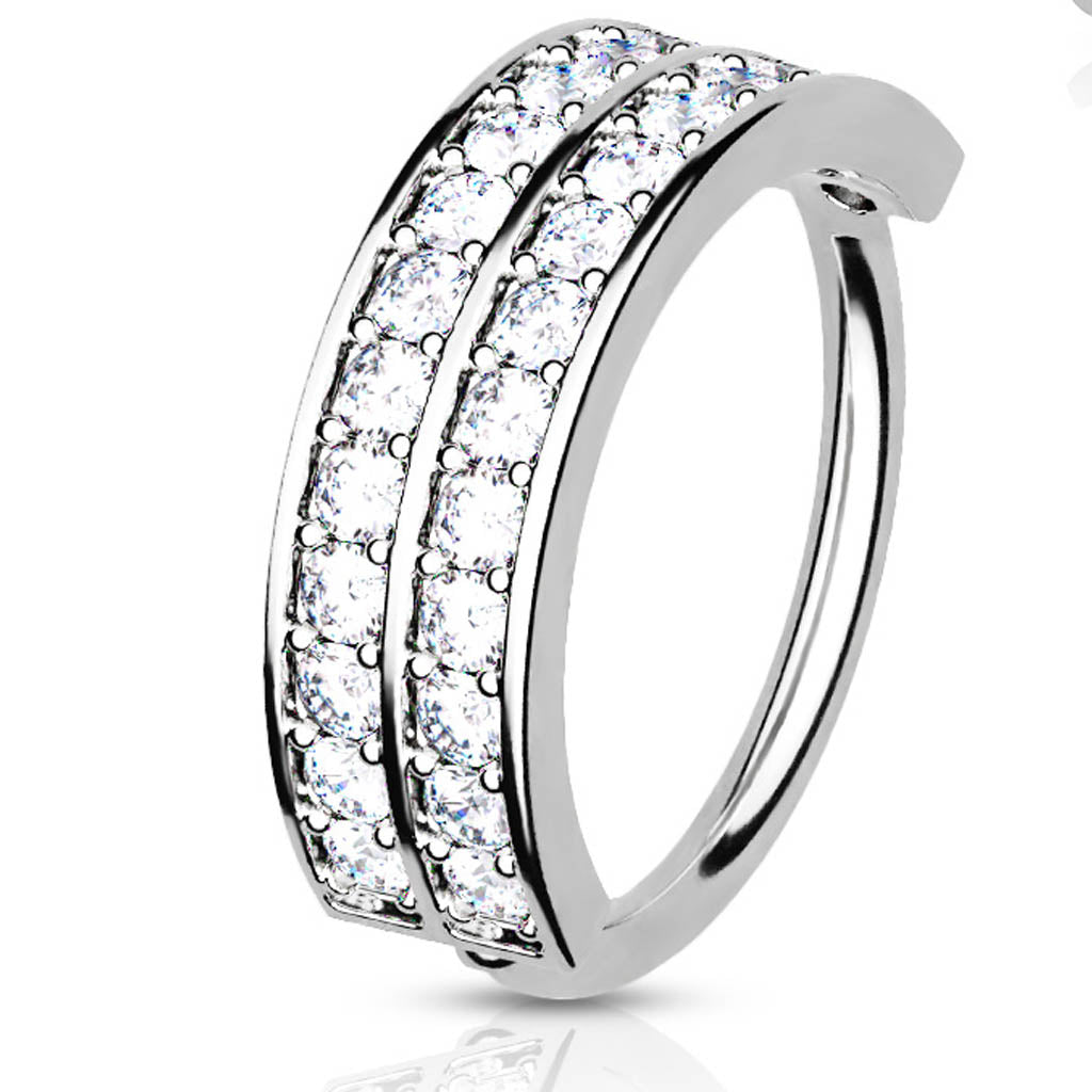 Cherry Diva Bendable Hoop Ring 20 Gauge Double Crystal Row Hoop Ring For Nose & Ear