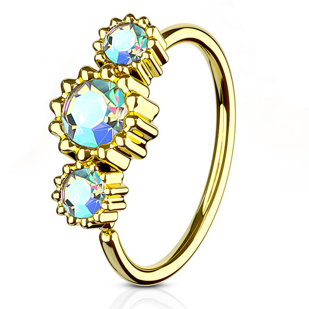 Cherry Diva Bendable Hoop Ring 20 Gauge Gold Aurora Gemstone Hoop Ring For Nose & Ear