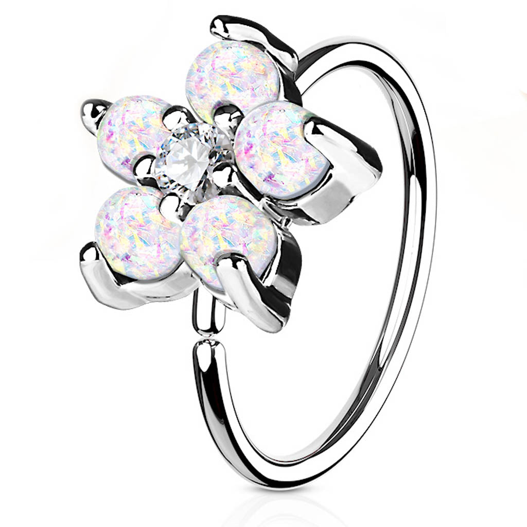 Cherry Diva Bendable Hoop Ring 20 Gauge Opal Glitter Flower Hoop Ring For Nose & Ear