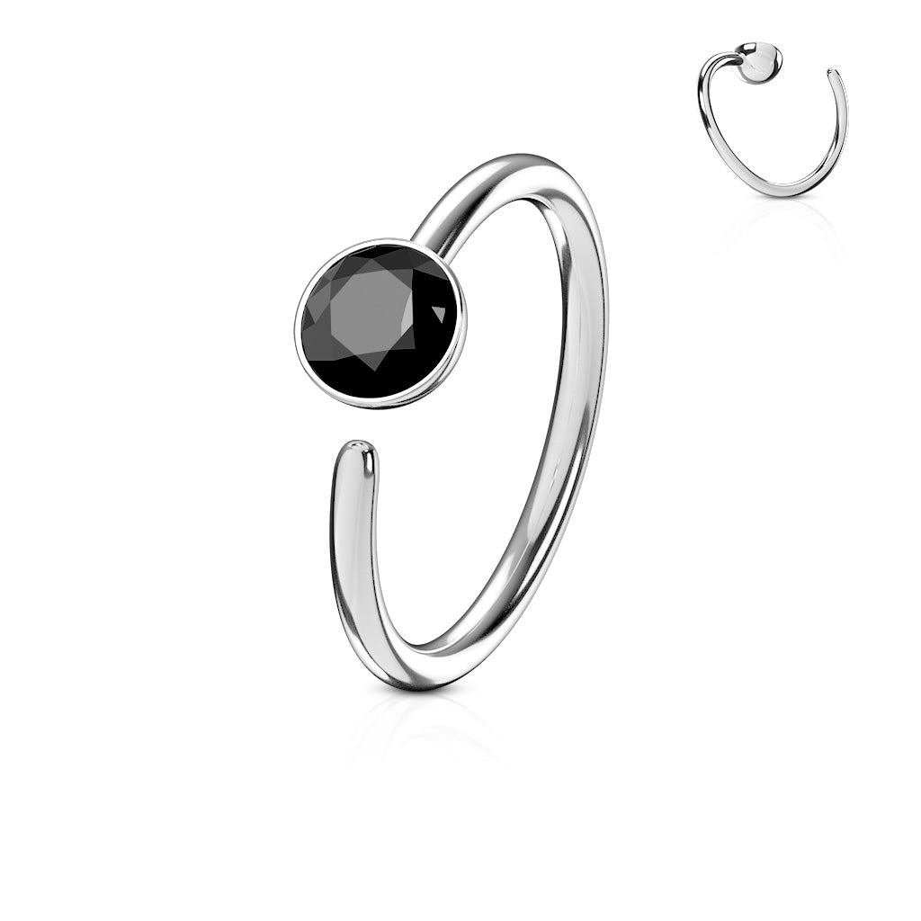 Cherry Diva Bendable Hoop Ring Black 20 Gauge Hypoallergenic Crystal Bendable Hoop