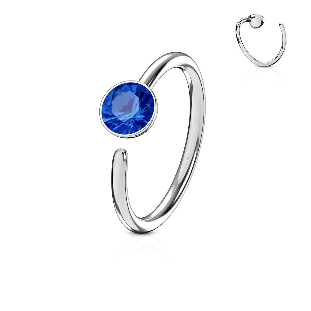 Cherry Diva Bendable Hoop Ring Blue 20 Gauge Hypoallergenic Crystal Bendable Hoop