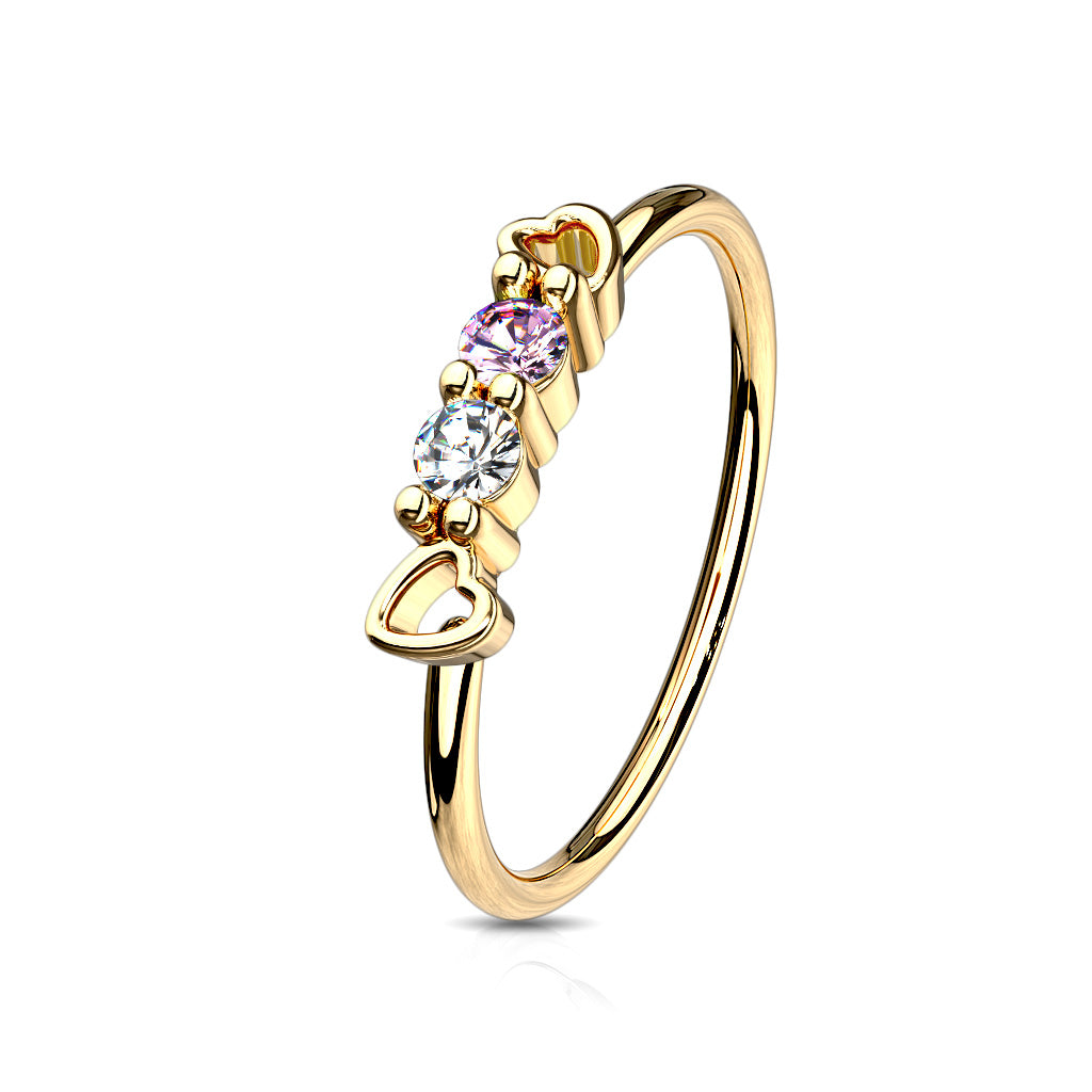 Cherry Diva Bendable Hoop Ring Gold 20 Gauge Dainty Crystal Heart Hoop Ring For Nose & Ear