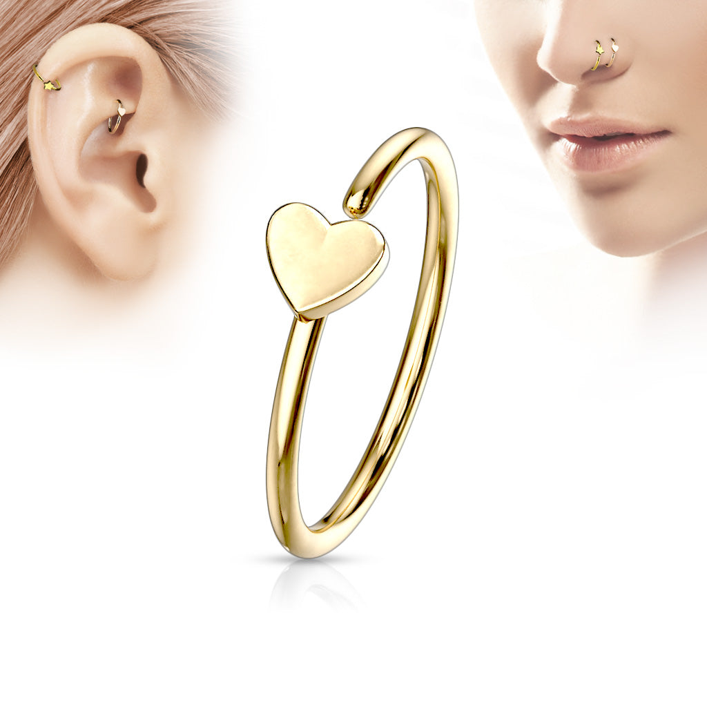 Cherry Diva Bendable Hoop Ring GOLD 20 Gauge Dainty Heart Bendable Hoop Ring for Nose & Ear
