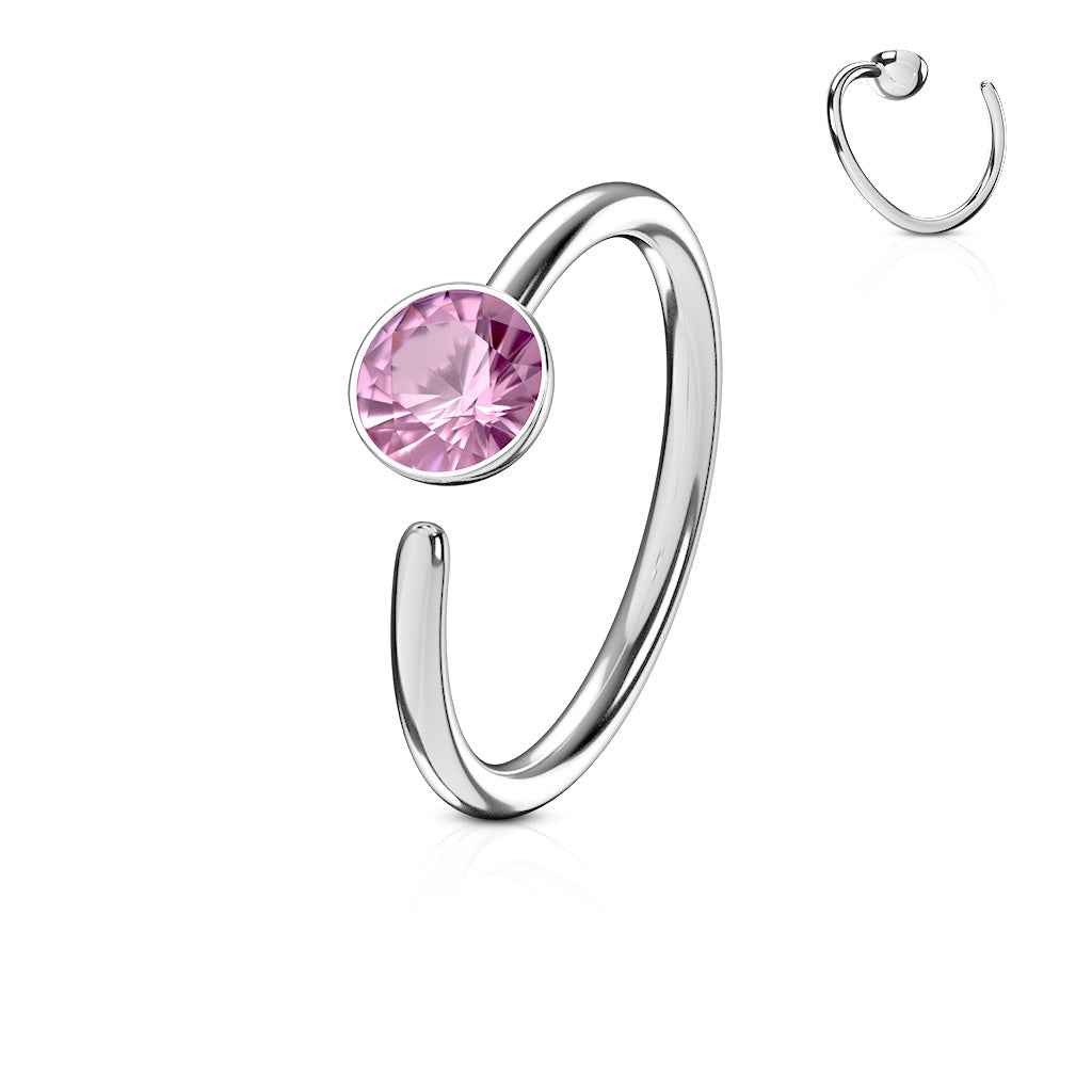 Cherry Diva Bendable Hoop Ring Pink 20 Gauge Hypoallergenic Crystal Bendable Hoop