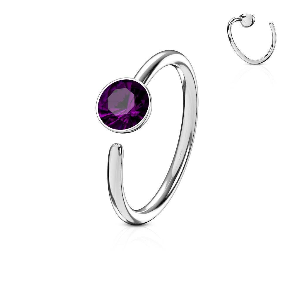 Cherry Diva Bendable Hoop Ring Purple 20 Gauge Hypoallergenic Crystal Bendable Hoop
