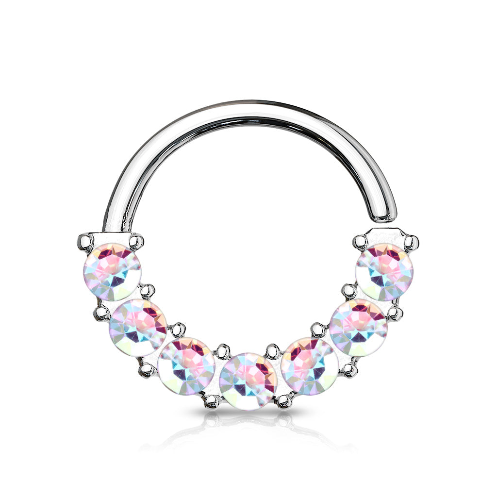 Cherry Diva Bendable Hoop Ring Silver 16 Gauge Half Crystal Bendable Cut Hoop Ring