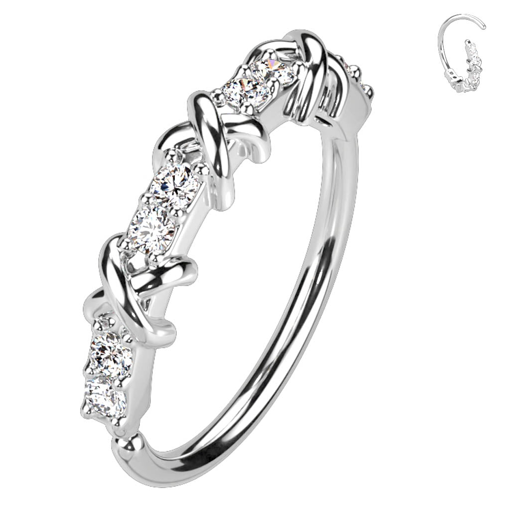 20 Gauge Silver Crystal Criss Cross Hoop For Nose & Ear - Cherry Diva