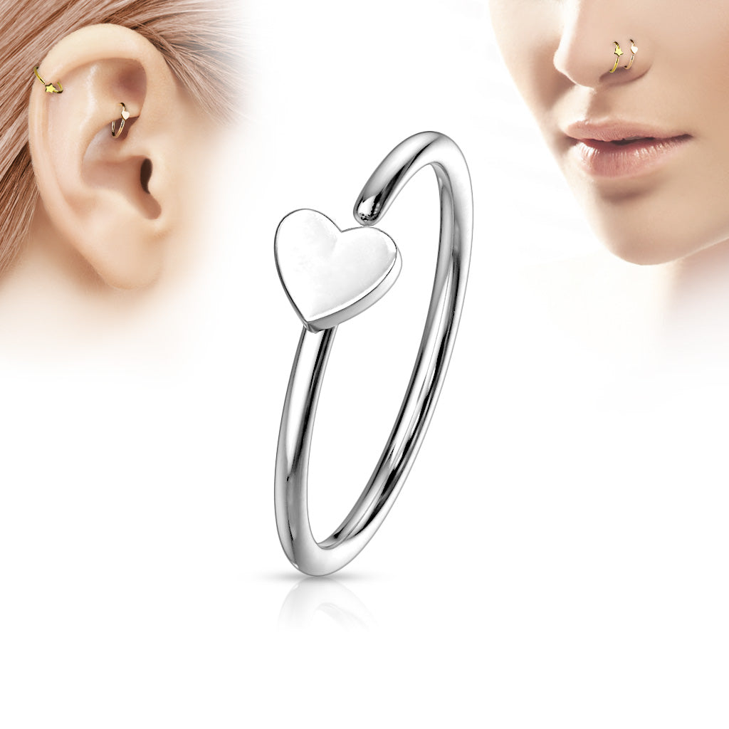20 Gauge Dainty Heart Bendable Hoop Ring for Nose Ear Silver