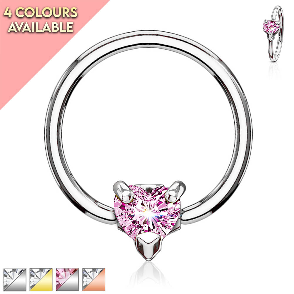 Cherry Diva Captive Ring 14 Gauge Crystal Heart Captive Ring