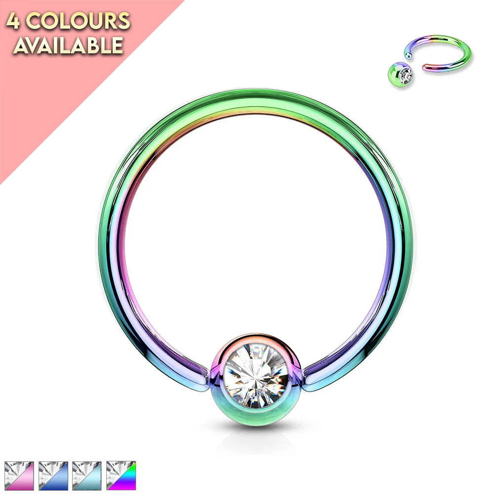 16 Gauge Titanium IP Crystal Set Captive Hoop Ring