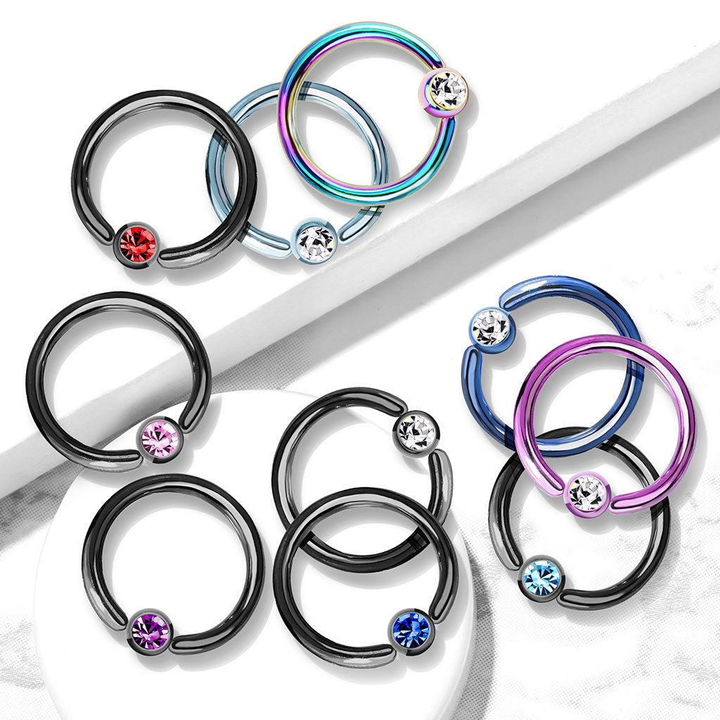 Cherry Diva Captive Ring 16 Gauge Titanium IP Crystal Set Captive Hoop Ring