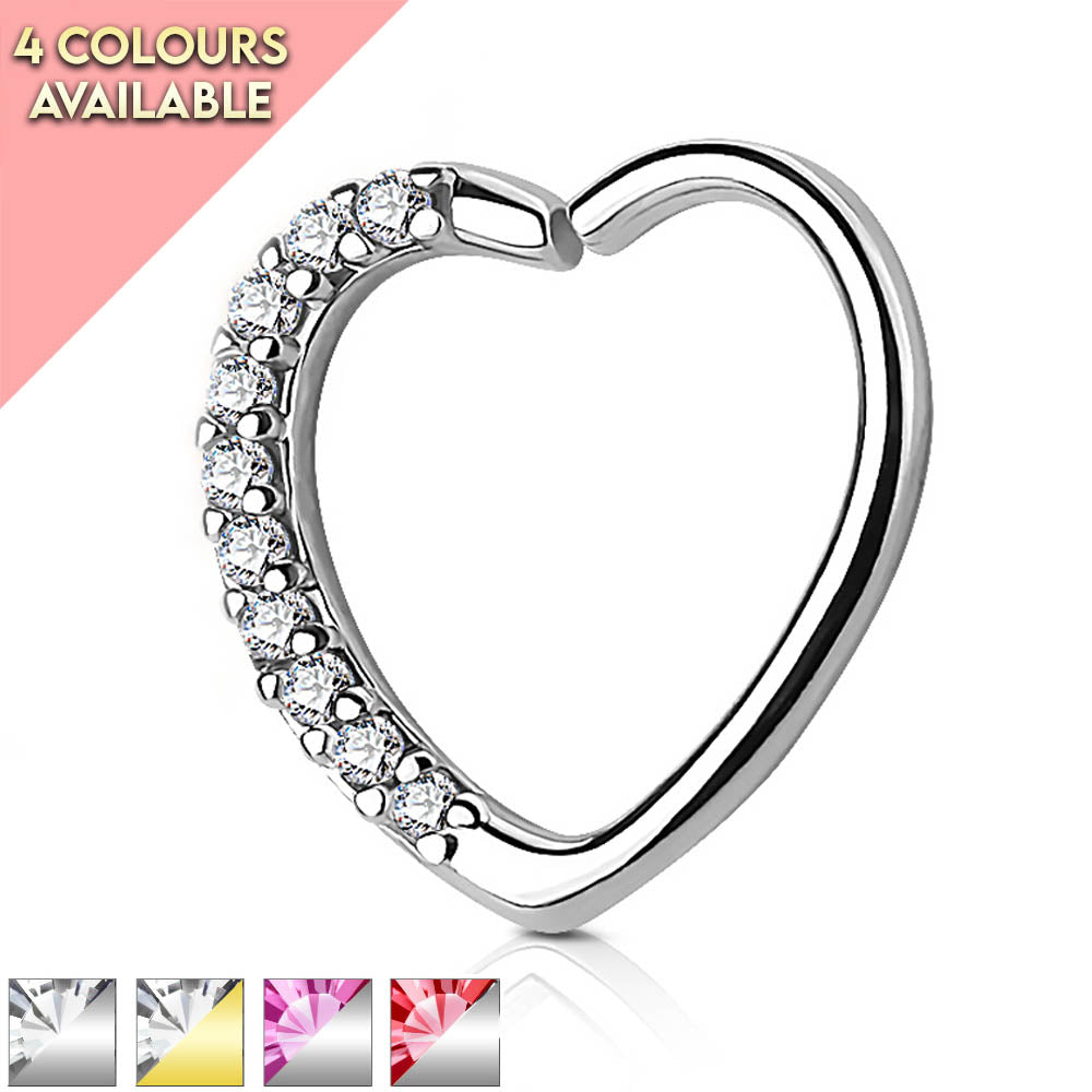 Cherry Diva Daith Hoop 16 Gauge Crystal Heart Cartilage / Daith Hoop