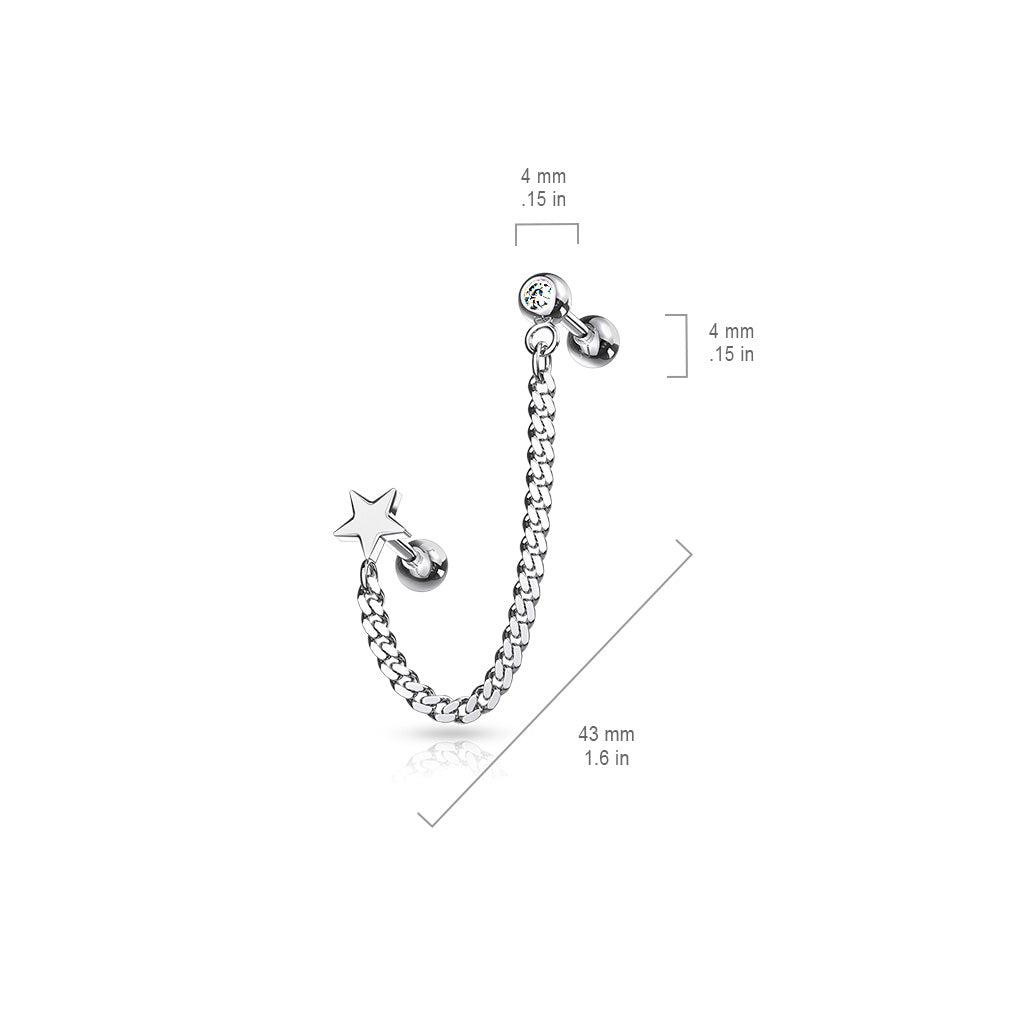 Cherry Diva Earrings 16 Gauge Chain Linked Barbell & Circle Cartilage Stud