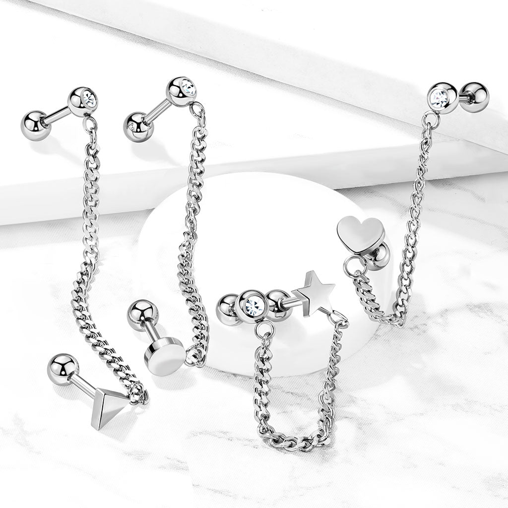 Cherry Diva Earrings 16 Gauge Chain Linked Barbell & Circle Cartilage Stud