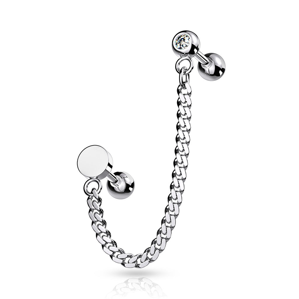 Cherry Diva Earrings 16 Gauge Chain Linked Barbell & Circle Cartilage Stud