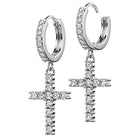 Cherry Diva Earrings 18 Gauge Dangling Crystal Cross Hoop Earrings