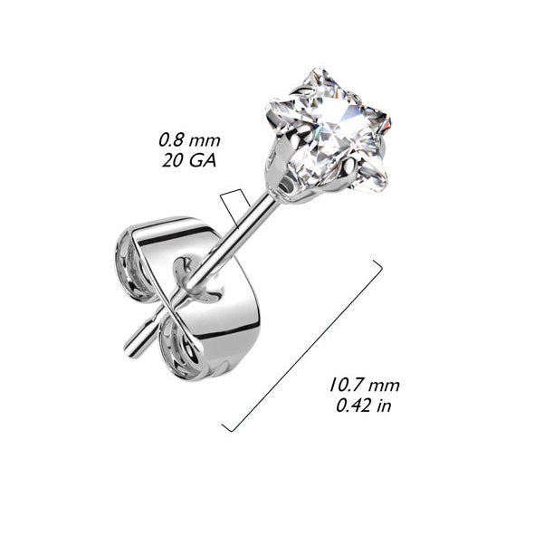 Cherry Diva Earrings 20 Gauge Crystal Star Stainless Steel Stud Earrings - Silver