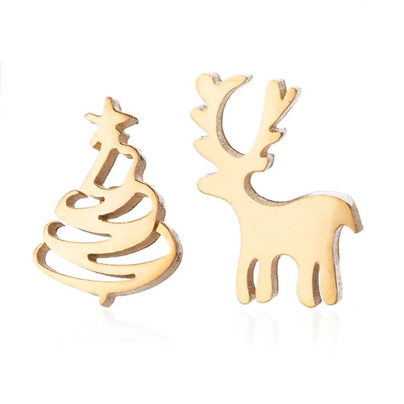 20 Gauge Golden Tree & Reindeer Stud Earrings