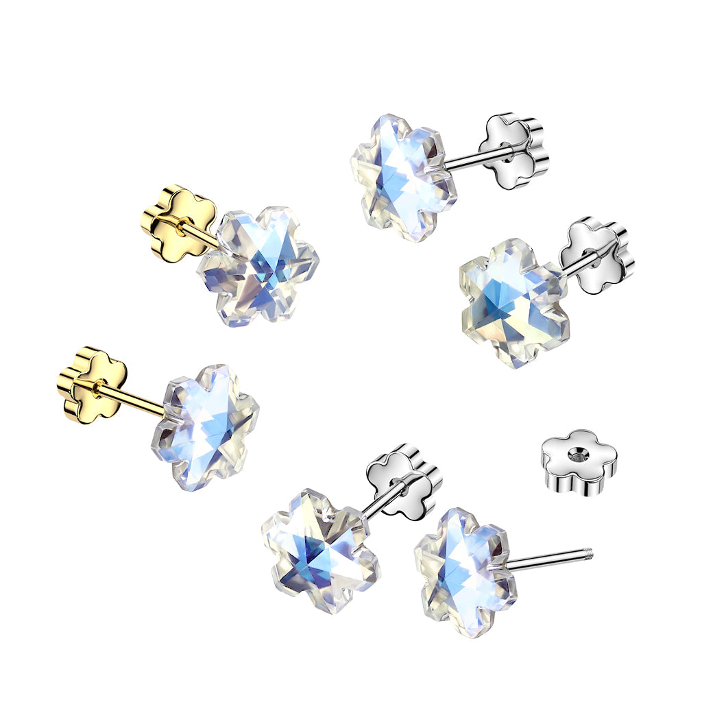 Cherry Diva Earrings 20 Gauge Hypoallergenic Crystal Flower Stud Earrings