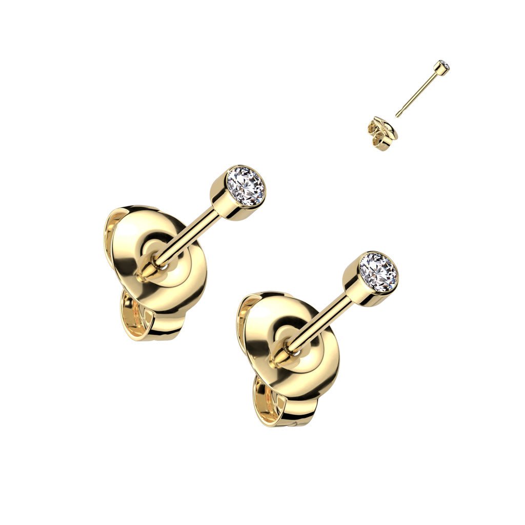 20 Gauge Implant Grade Titanium Crystal Stud Earrings - Gold