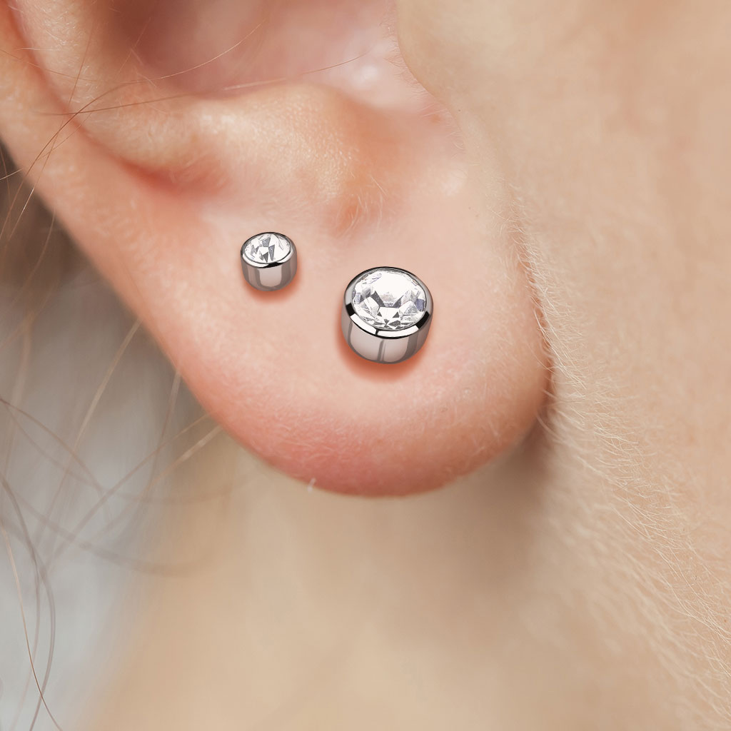 20 Gauge Implant Grade Titanium Crystal Stud Earrings - Gold