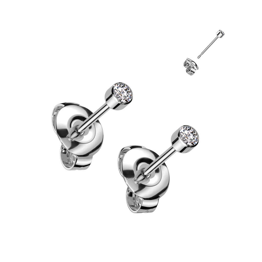 20 Gauge Implant Grade Titanium Crystal Stud Earrings - Silver