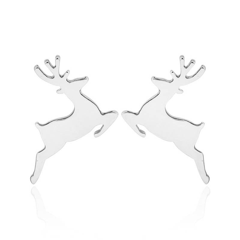 20 Gauge Silver Prancing Reindeer Stud Earrings