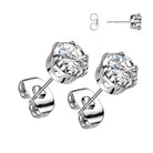 Cherry Diva Earrings 20 Gauge Stainless Steel Faceted Crystal Stud Earrings - Silver