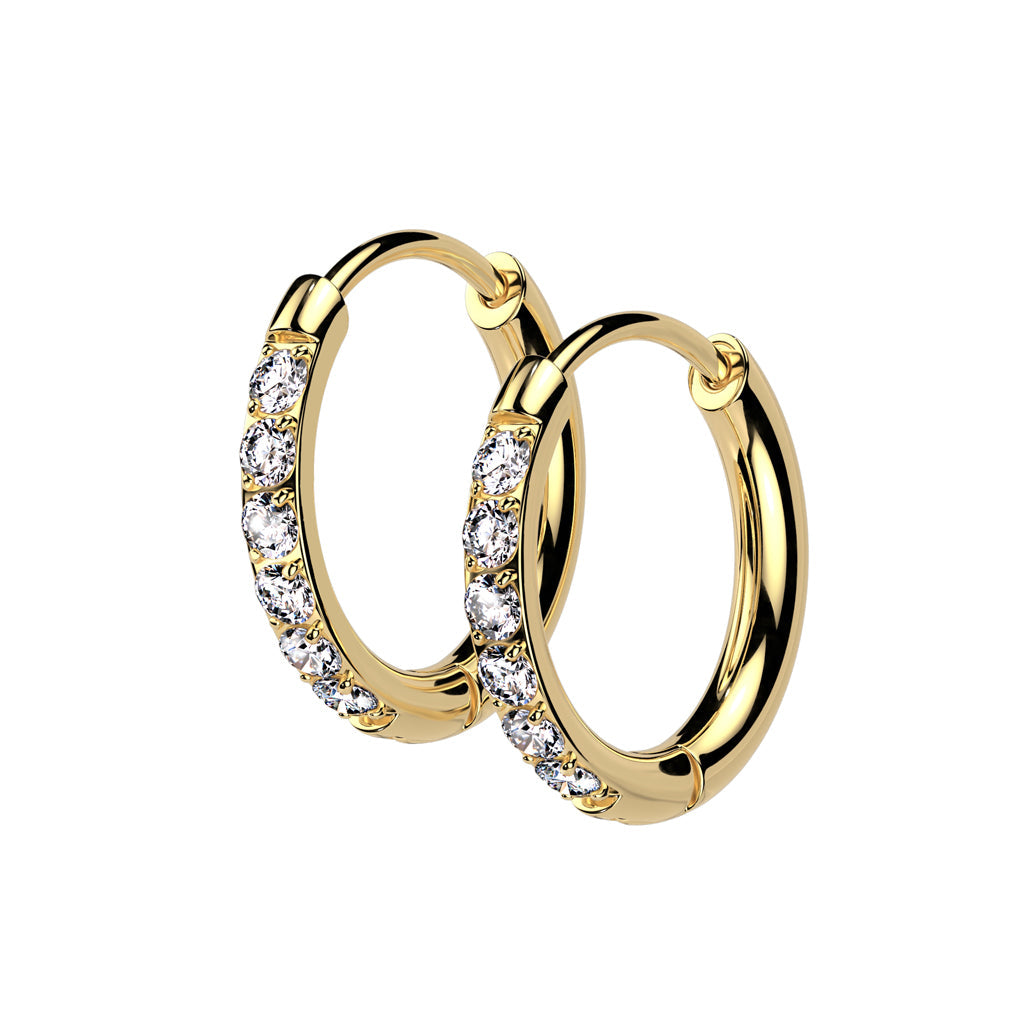Cherry Diva Earrings 8MM / Gold 20 Gauge Hypoallergenic Crystal Lined Hinged Hoop Earrings