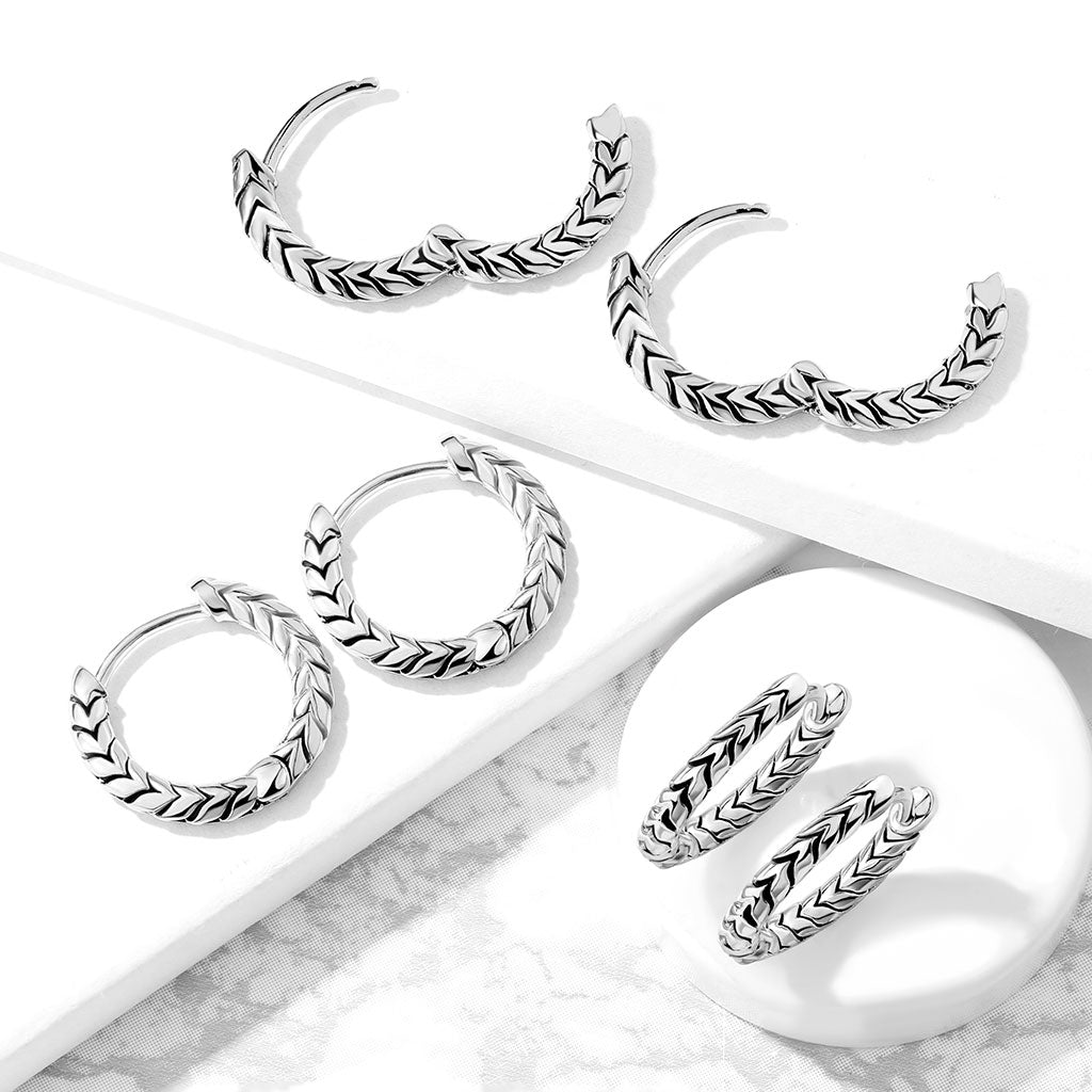 Cherry Diva Earrings Antique Silver Hinge Action Hoop Earrings