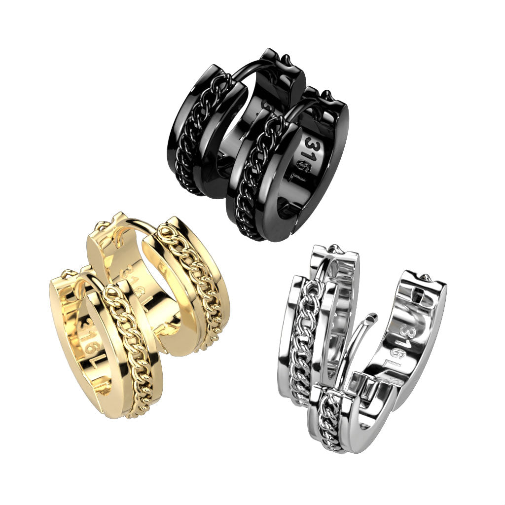 Cherry Diva Earrings Chain Centre Huggie Hoop Earrings Silver