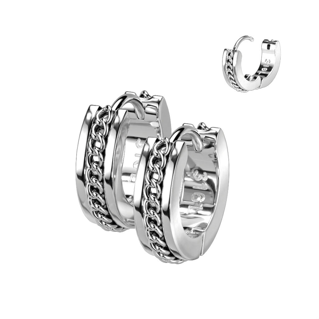 Chain Centre Huggie Hoop Earrings Silver