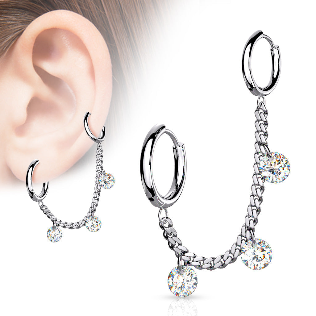 Cherry Diva Earrings Chain Linked Crystal Hoop Clicker Earrings