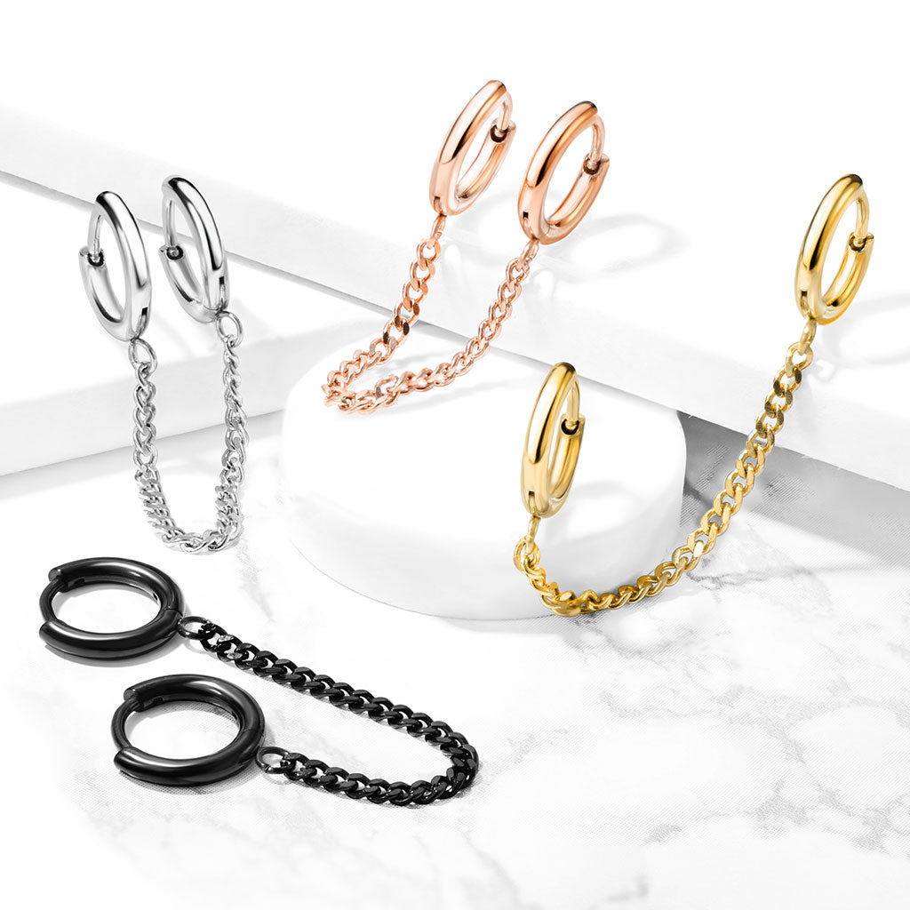 Chain Linked Round Clicker Ear Hoop Earrings