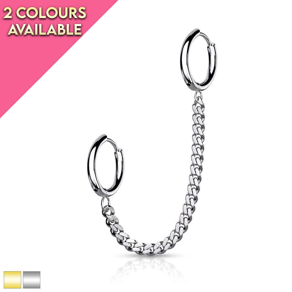 Chain Linked Round Clicker Ear Hoop Earrings