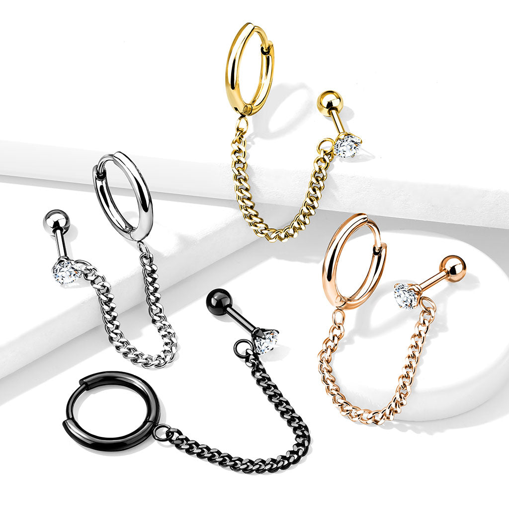 Cherry Diva Earrings Chain Linked Round Clicker Ear Hoop & Stud Earring